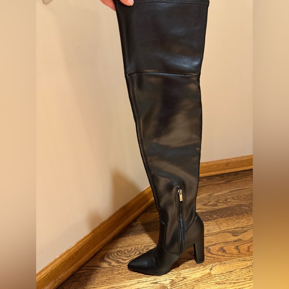Black Over-the-Knee Boots Block Heel-4in - Picture 2 of 8